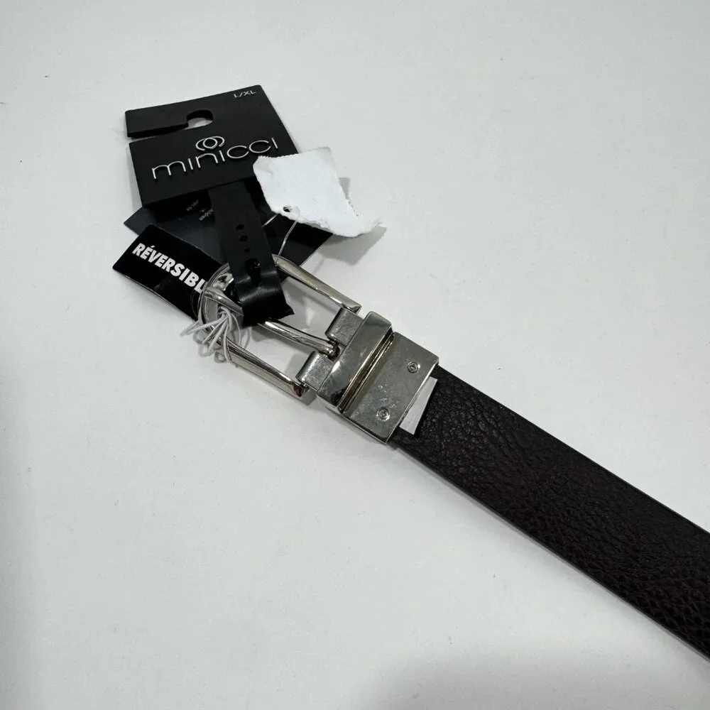 Minicci Women’s Size Large XL Black Dark Brown Reversible Faux Leather Belt New